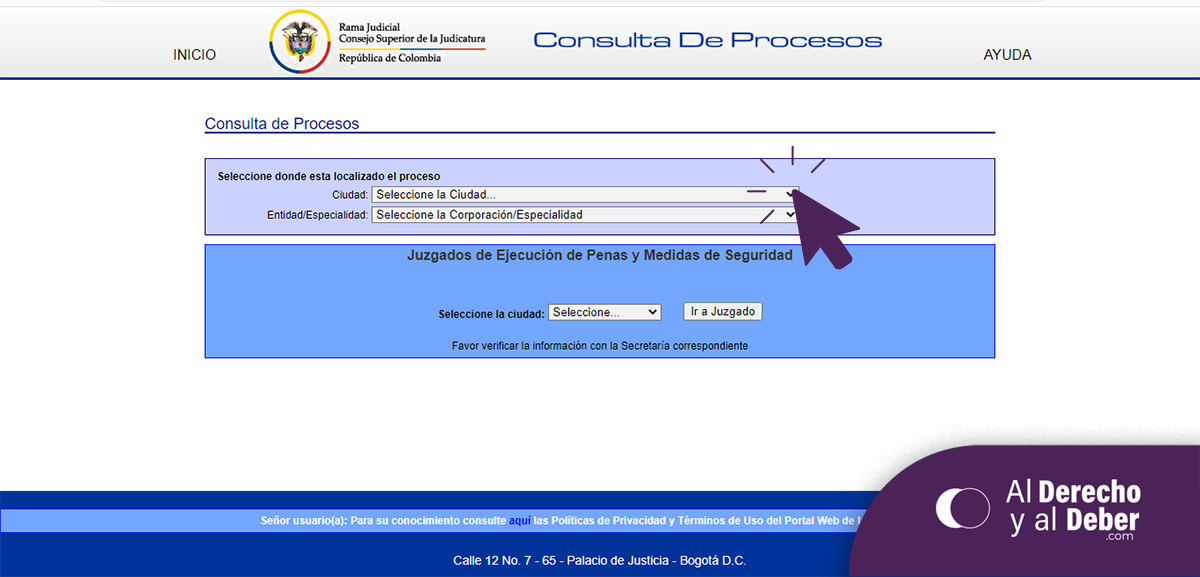 ingreso a consulta de procesos ingresar ciudad y entidad rama judicial colombia