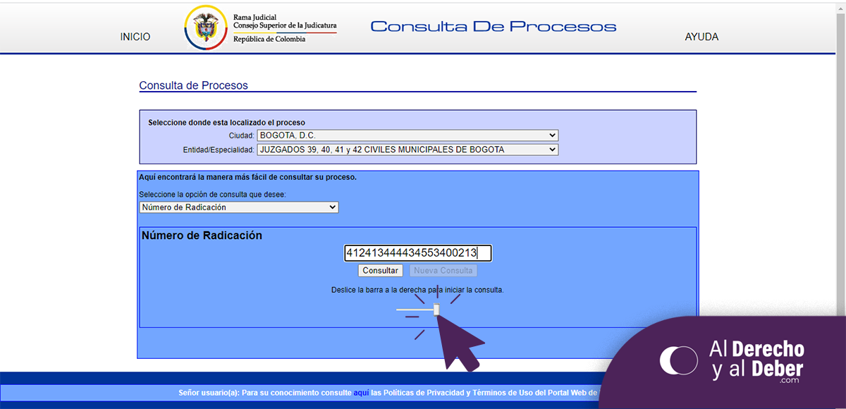 ingreso a consulta de procesos mover barra para activar consultar página rama judicial colombia